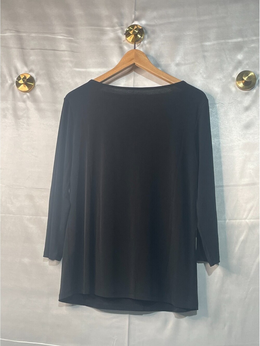 Susan Graver Sleek Essentials Liquid Knit Bateau Neck Top Black, Size Medium - Picture 4 of 7